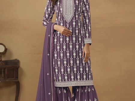 Radiant Purple Embroidered Wedding Festive Gharara Suit - Emponline Cheap