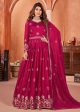 Hot Pink Festive Embroidered Art Silk Anarkali Suit - Emponline on Sale