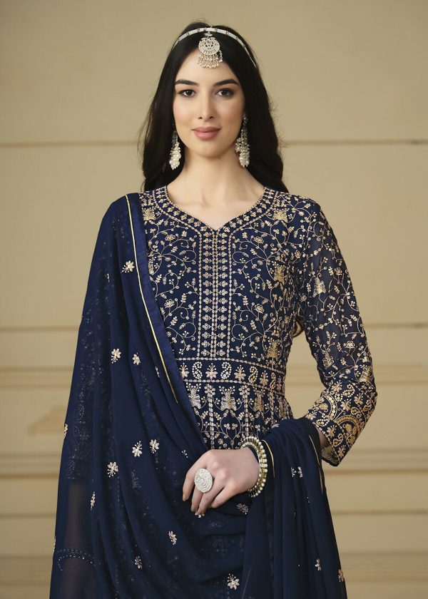 Navy Blue Embroidered Trendy Style Anarkali Suit - Emponline Online Hot Sale