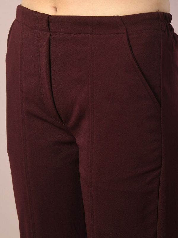 Myshka Women s Coffee Brown Solid Party Parallel Trousers Hot on Sale