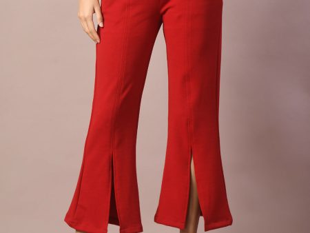 Myshka Women s Red Solid Party Parallel Trousers Online Sale