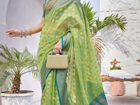 NOZ2TOZ Women s Party Wear Weaving Work Zarna Silk Saree with Un Stitched Blouse - Light Green Cheap