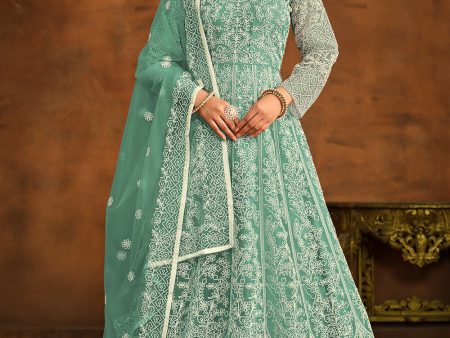 Green All Over Embroidered Net Wedding Anarkali Suit - Emponline Online