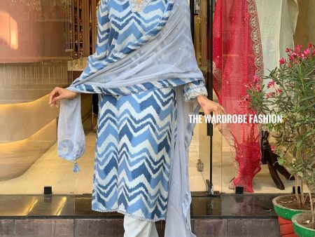 NOZ2TOZ Party Wear Embroidery Worked Kurta With Pant And Dupatta Set - Blue & Sky Blue Sale