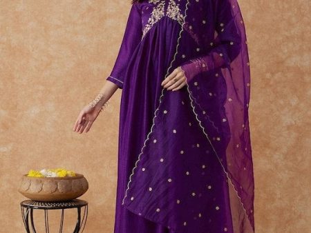 NOZ2TOZ Party Wear Embroidery Worked Kurta With Pant And Dupatta Set - Wine Discount