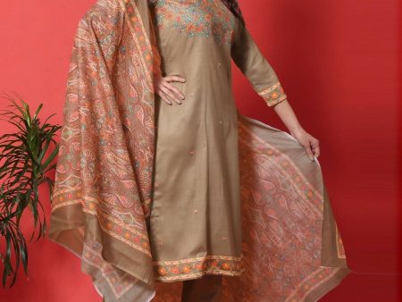 Aastha Fashion Women s Brown Cotton Digital Printed Festive Wear Designer Straight Suit Set Online Sale