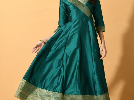 Myshka Women s Green Silk Festive Anarkali Kurta Online Hot Sale