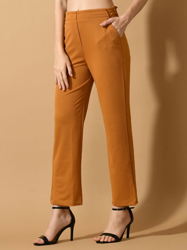 Myshka Women s Mustard Straight Fit Party Trouser Online