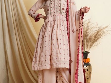 Aastha Fashion Women s Pink Georgette Floral Resham Thread with Jari & Mirror Work Designer Straight Suit Set Fashion