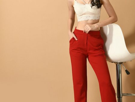 Myshka Women s Red Straight Fit Party Trouser on Sale