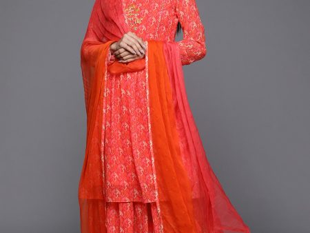 NOZ2TOZ Party Wear Embroidery Worked Kurta With Plazzo And Dupatta Set - Peach Supply