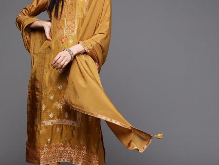 NOZ2TOZ Party Wear Embroidery Worked Kurta With Pant And Dupatta Set - Mustard Fashion