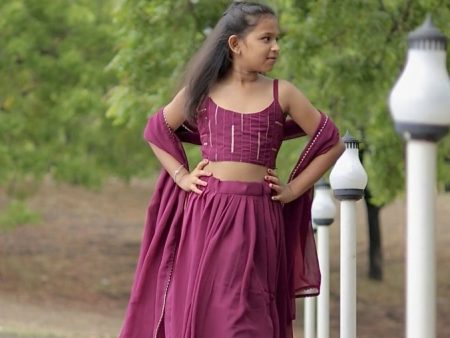 Aastha Fashion Wine Faux Georgette Thread Embroidery with Sequence Designer Kids Lehenga Choli Fashion