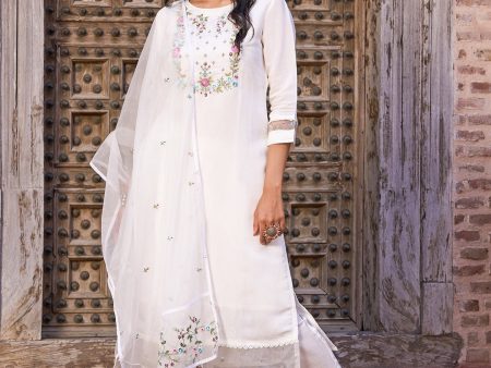 NOZ2TOZ Party Wear Embroidery Worked Kurta With Pant And Dupatta Set - White Online