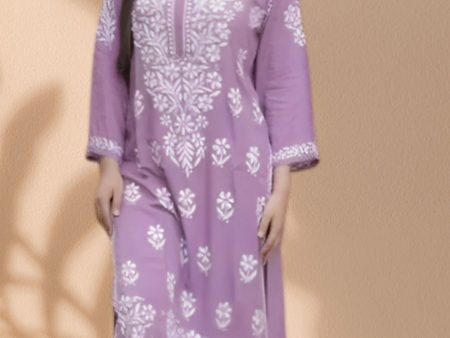 NOZ2TOZ Party Wear Embroidery Worked Lucknowi Kurta With Plazzo Set - Lavender For Cheap