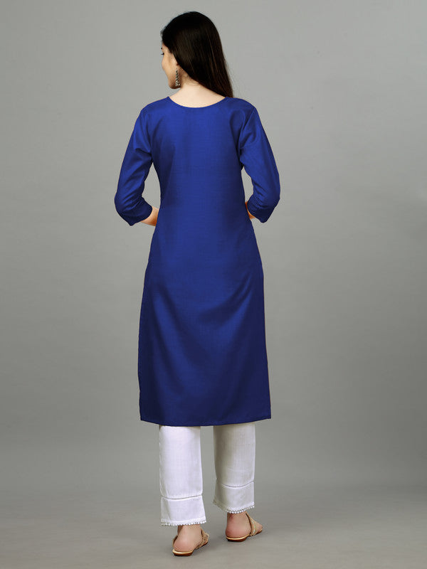 Malishka Women s Embroidered Straight Blue Kurti Online Hot Sale