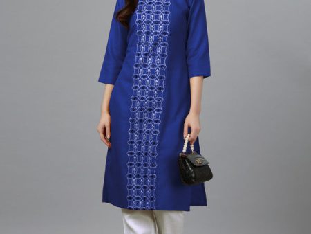 Malishka Women s Embroidered Straight Blue Kurti Online Hot Sale