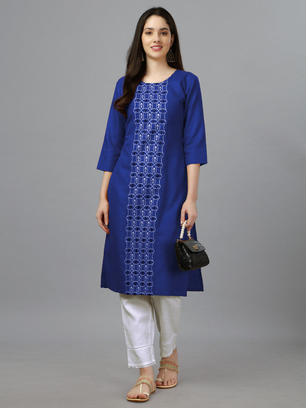 Malishka Women s Embroidered Straight Blue Kurti Online Hot Sale