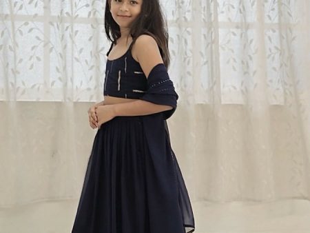 Aastha Fashion Navy Blue Faux Georgette Thread Embroidery with Sequence Designer Kids Lehenga Choli Fashion