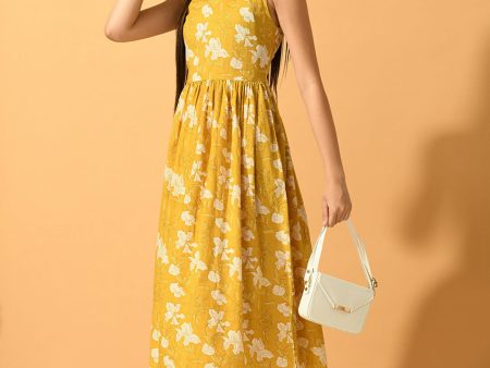 Myshka Women s Yellow Fit and Flare Party Dress For Sale