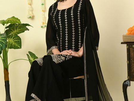 Myshka Women s Black Georgette Kurta & Palazzos With Dupatta Party Sets Online Hot Sale