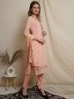 Aastha Fashion Women s Peach Georgette Floral Resham Thread with Sequin Designer Straight Suit Set Online