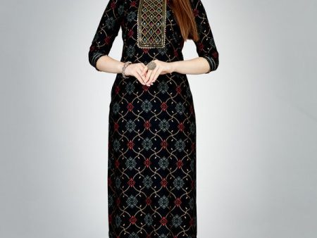 Malishka Women s Embroidered Rayon Kurta Pant Set-Black Online Hot Sale