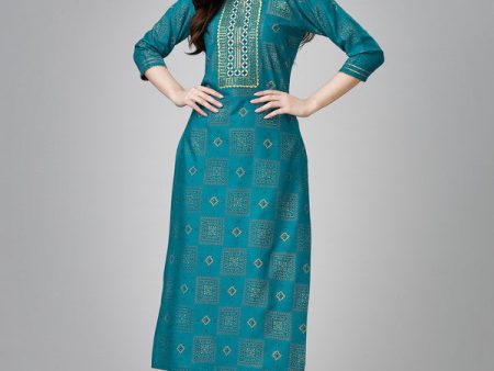 Malishka Women s Embroidered Rayon Kurta Pant Set-Blue For Cheap