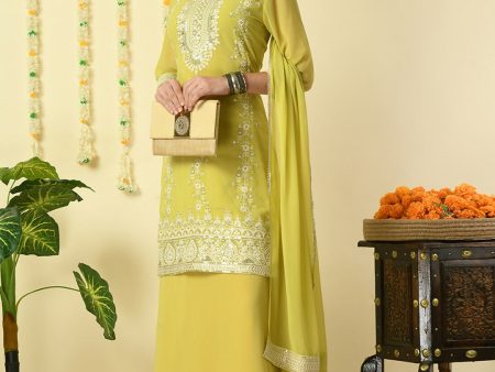 Myshka Women s Yellow Georgette Kurta & Skirt With Dupatta Party Sets For Cheap