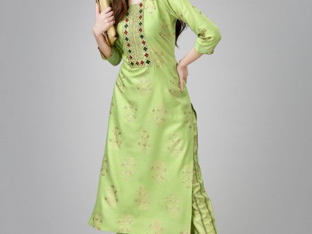 Malishka Women s Embroidered Rayon Kurta Pant Set-Light Green Sale