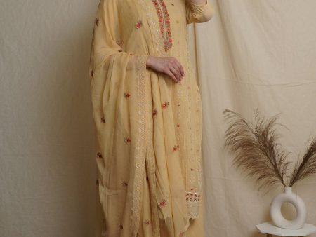 Aastha Fashion Women s Yellow Georgette Resham Thread with Sequin Designer Straight Suit Set Online Sale