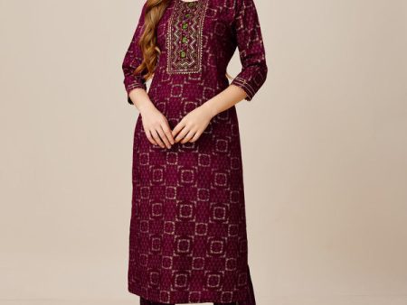 Malishka Women s Embroidered Rayon Kurta Pant Set-Purple For Discount