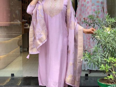 NOZ2TOZ Party Wear Embroidery Worked Kurta With Pant And Dupatta Set - Lavender Hot on Sale