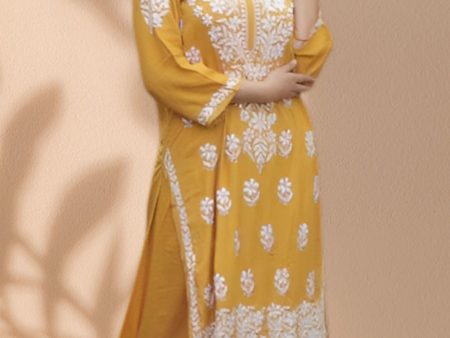 NOZ2TOZ Party Wear Embroidery Worked Lucknowi Kurta With Plazzo Set - Mustard Sale