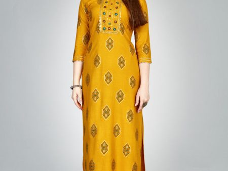 Malishka Women s Embroidered Rayon Kurta Pant Set-Yellow Online now