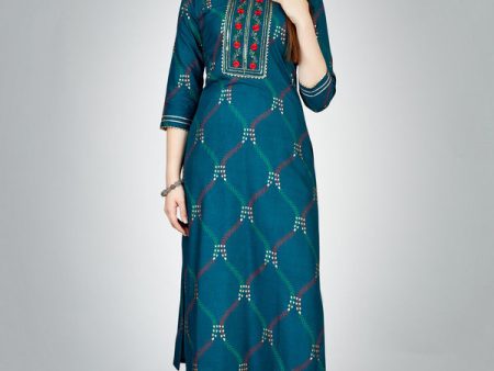 Malishka Women s Embroidered Rayon Kurta Pant Set-Dark Blue Sale