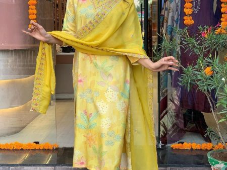 NOZ2TOZ Party Wear Embroidery Worked Kurta With Pant And Dupatta Set - Yellow Online Sale