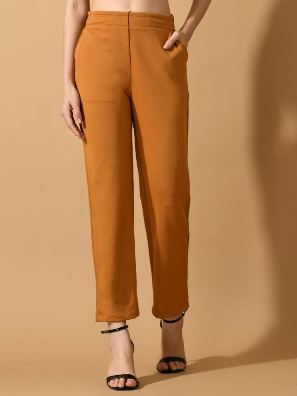 Myshka Women s Mustard Straight Fit Party Trouser Online