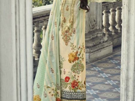 Aastha Fashion Women s Cream Cotton Floral Digital Print with Resham Embroidered & Cutwork Designer Straight Suit Set Supply