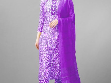 Malishka Women s Embroidered Rayon Kurta Pant Dupatta Set-Purple Online now