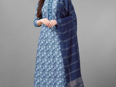 Malishka Women s Embroidered Rayon Kurta Pant Dupatta Set-Light Blue For Discount