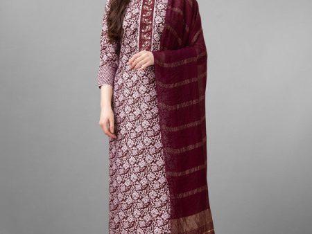 Malishka Women s Embroidered Rayon Kurta Pant Dupatta Set-Maroon Discount