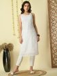 Myshka Women s White Georgette Sleeveless Straight Party Kurta For Discount