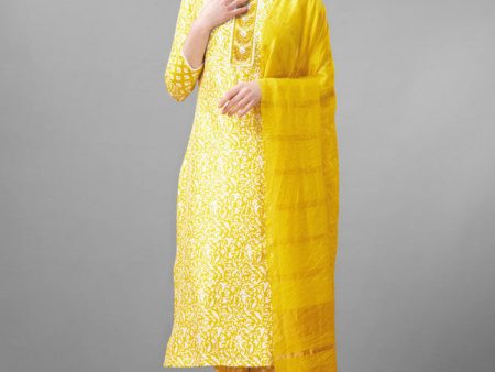 Malishka Women s Embroidered Rayon Kurta Pant Dupatta Set-Yellow For Cheap